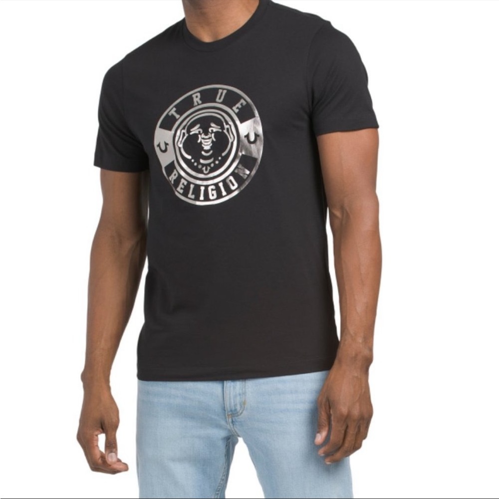 TRUE RELIGION Jet Black Foil Buddha Face Tee